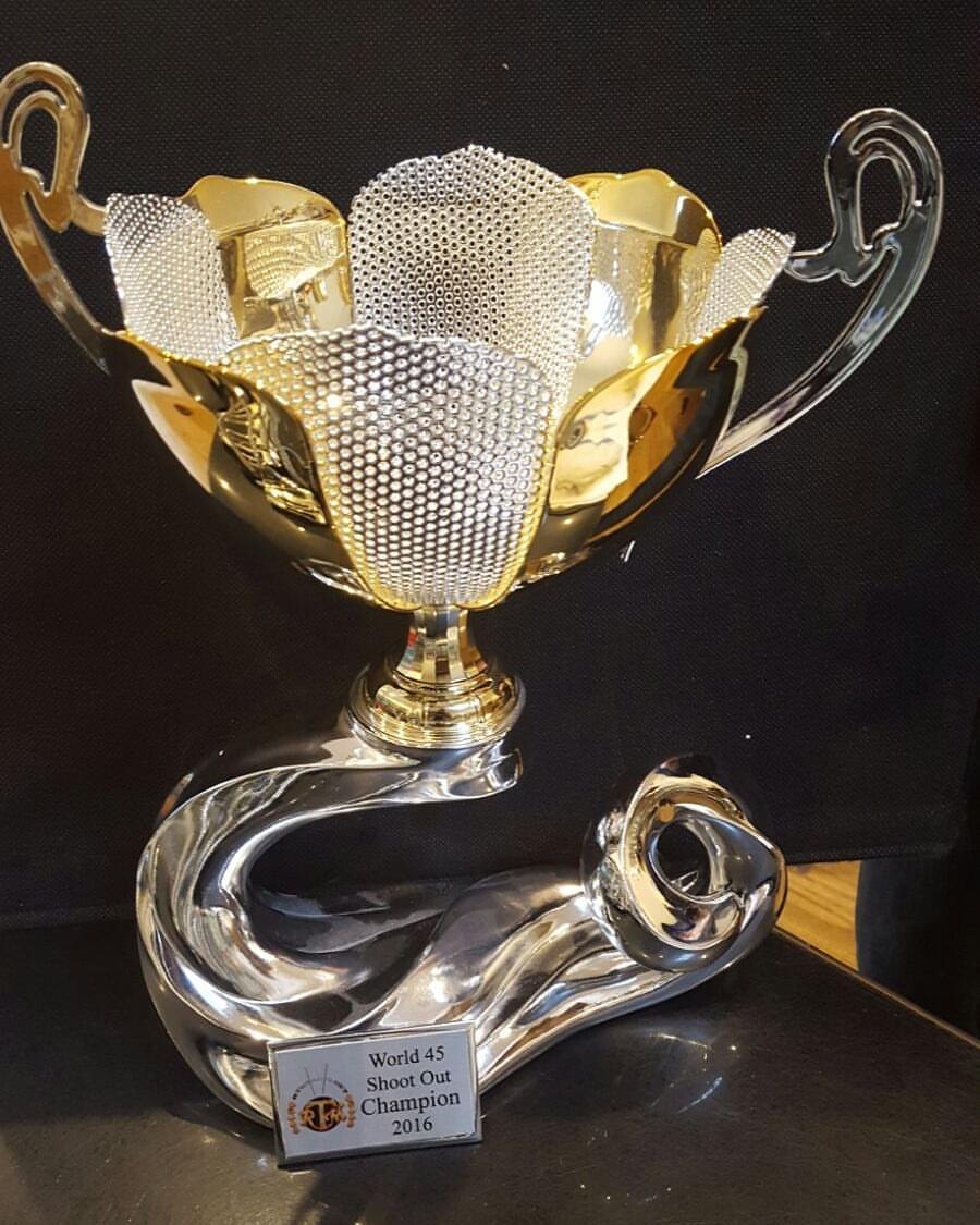 RTMRADIO.NET World 45 Shoot Out Champion 2016 gold and silver trophy