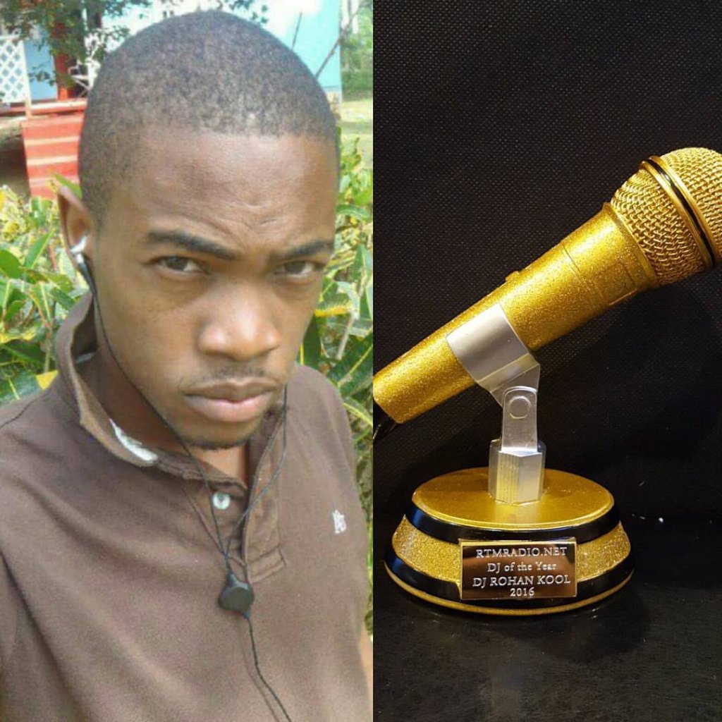 DJ Rohan Kool beside his RTMRADIO.NET DJ of the Year 2016 gold microphone trophy