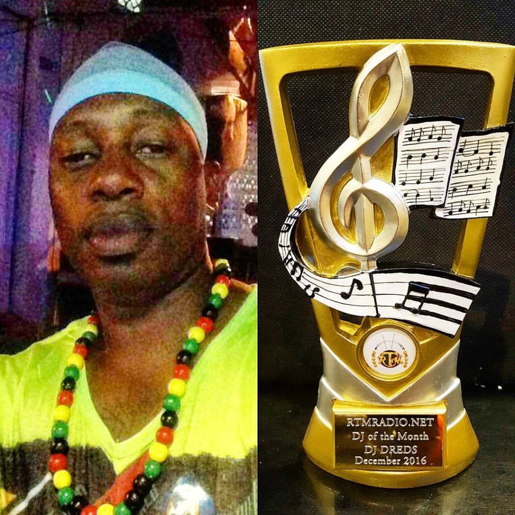 DJ Dreads with his RTMRADIO.NET DJ of the Month trophy, December 2016