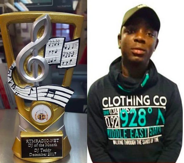 DJ Teddy with his RTMRADIO.NET DJ of the Month trophy, December 2017